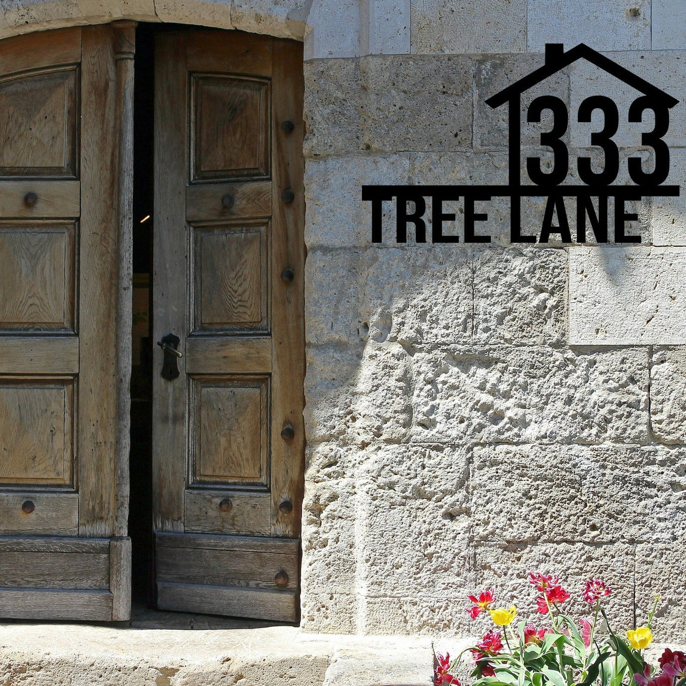 Custom Metal House Number Sign with House Drawing