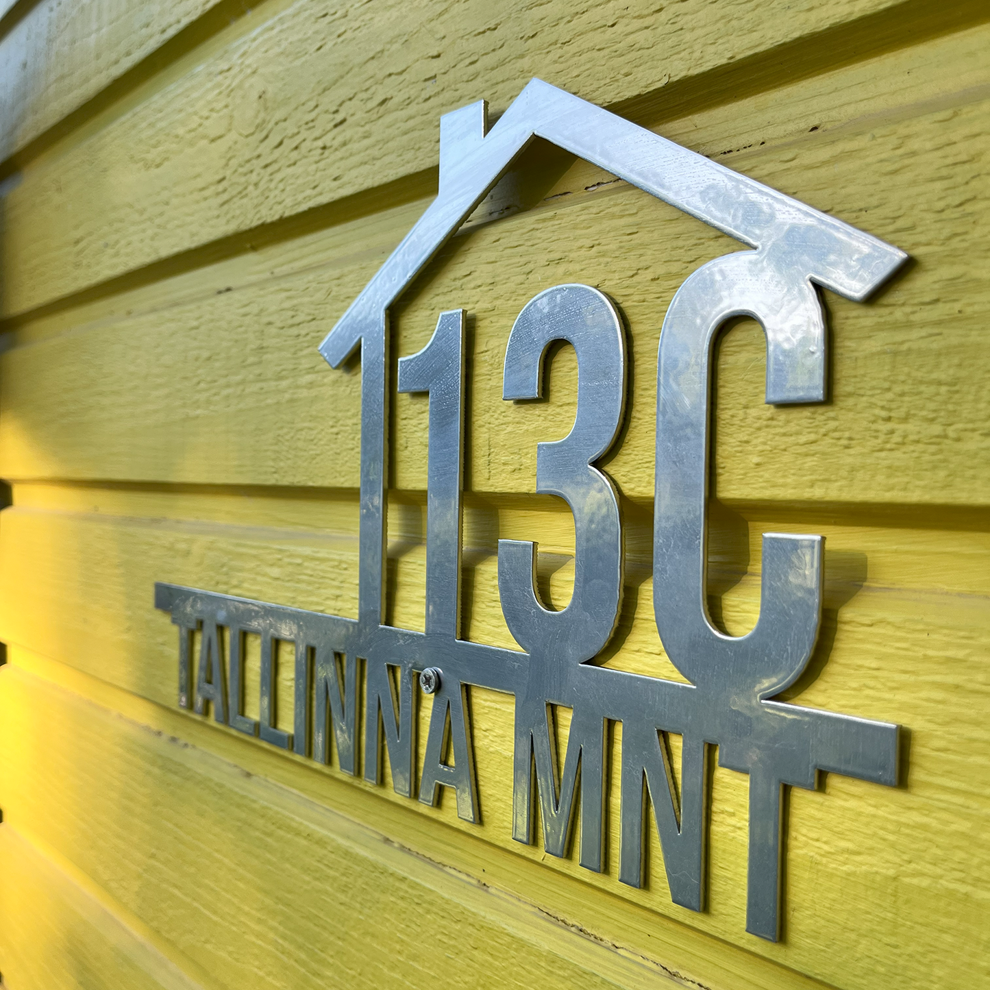 Custom Metal House Number Sign with House Drawing