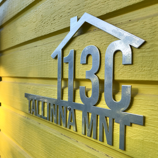 Custom Metal House Number Sign with House Drawing