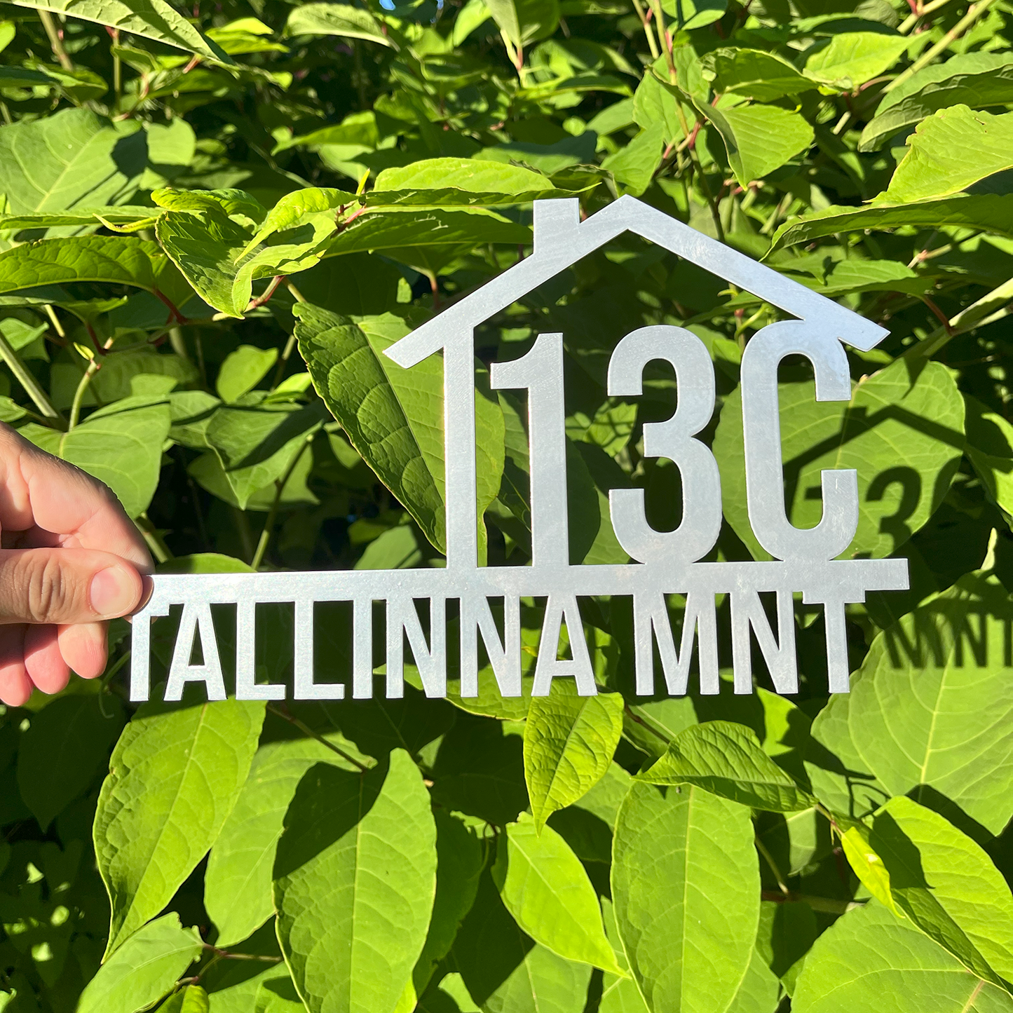 Custom Metal House Number Sign with House Drawing